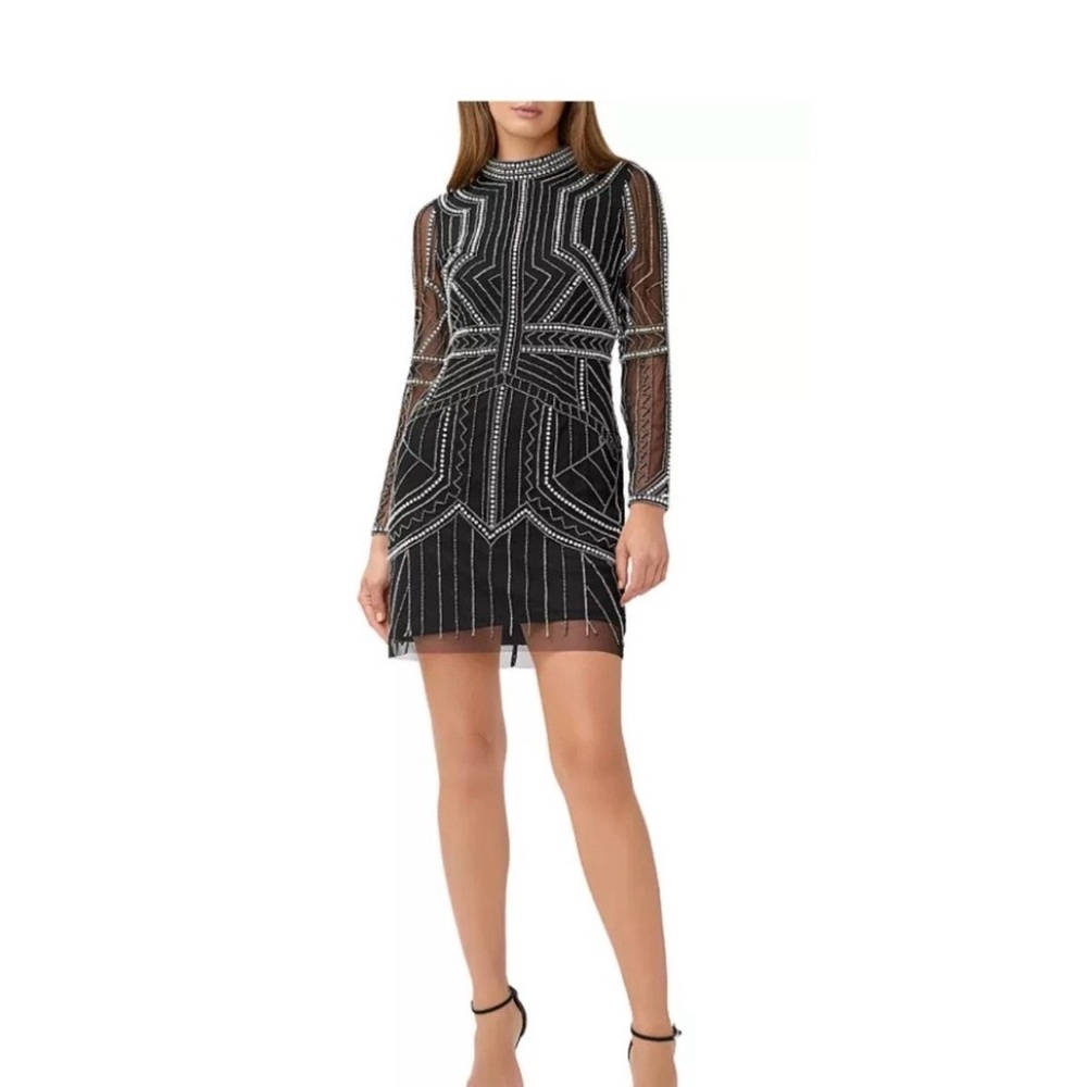 Aidan by Aidan Mattox Black and White Long Sleeve Dress